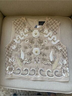 Needle & Thread Nude Beaded Floral Embellished Crop Top